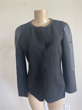 Giorgio Armani  Black Leather /  Viscose Blazer Jacket Black  IT 42 USA 8
